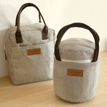 High quality canvas striped light coffee color cylindrical insulated lunch box bag Bento bag
