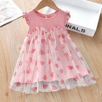 Girl Netting Love Nepotism Dress Flying Sleeves Vest Princess Dress 2022 Summer New Dress in Korean version Childrens Ocean Gas