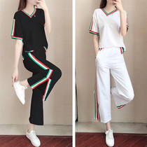 Hong Kong Summer 90% wide-legged pants casual sportswear womens summer Two suits 2021 New Korean version easing