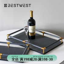 BEST WEST Designer Light Luxury Leather Tray Ornaments Living Room Storage Swing Plate Soft Ornaments Creative
