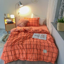 A simple two-piece cotton two-piece cotton wash cotton pure three-piece bed bed with a simple male and female new grid