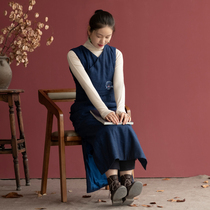 (Dream Tu Su) on the flower blooming linen embroidery clip wool piece long horse clip vest dress women