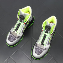 European station mens shoes 2021 new sports and leisure shoes fashion print stitching all-match high-top sneakers Korean style short boots