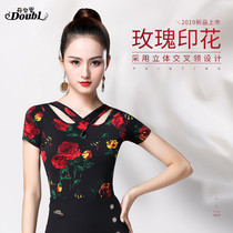 Dampao Roo Woman Adult New Latin Dance Short Sleeve Blouse National Standard Dance Mordens Dance Practice Suit Dance Suit