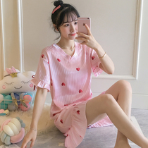 Lady of the nightclub summer silk thin short-sleeved large-square home clothing Summer sweet and cute student spring and autumn pajamas