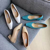 (Linggo studio)French thick heel shoes female Morandi color high heels female niche design womens shoes
