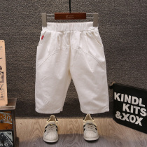 Boy white shorts outside wearing 2022 new loose 50% Pants Summer Children Pure Cotton Slim-Breathable Medium Pants Tide