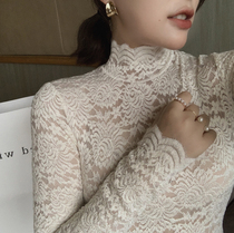 L * MP Korea Dongdaemun womens clothing 2019 autumn cotton lace shirt stretch turtleneck shirt micro-transparent base shirt