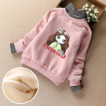 Girls plus velvet 2021 new autumn and winter clothes children thick base shirt Korean version of foreign style 1215 years old Big Boy coat