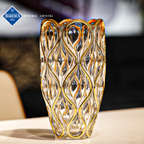 Czech Imports BOHEMIA Crystal Glass Eurostyle Light Lavish Sketching Gold Thread Vase Countertop Hem Decorative Vase