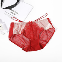 Fendish sexy lace thin section file cotton micro elastic comfortable low waist red briefs F200135