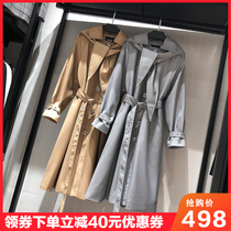 MRMW windbreaker women long 2020 early autumn new English style rabbit ear hooded lace slim knee jacket