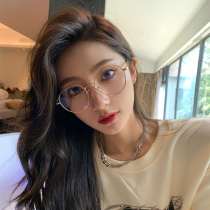 Near-sight glasses female radiation protection day system red round face foreign air metal flat light mirror blue light male fit degree eyes