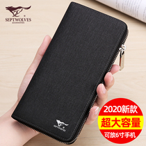 Seven Wolves Handbag Men's Canvas Long Wallet 2022 New Men's Clutch Authentic Brand Long Clip Fashion