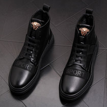 High-top boots men Korean version of the trend Joker leather 2021 autumn and winter brand short boots plus velvet warm increase Martin boots