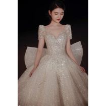 Light wedding dress 2022 new bride main yarn retro heavy work luxury small man high texture dragged winter