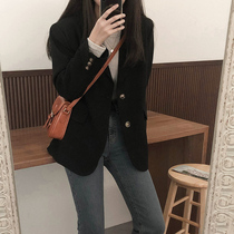 women's black suit jacket spring and autumn 2022 new Korean style casual all match loose slim design mini suit