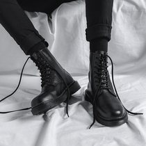 Italian high-end Martin boots mens thin breathable leather black Korean version all-match British style mid-high-top motorcycle boots