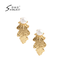 sumni Samini 18K gold gold 925 silver curved leaf earrings female European and American atmosphere texture fashion earrings ornaments