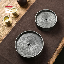 Handmade pure tin built water pot holder Rock pattern pot holder Water type pot mat Round dry brewing table Tea tray Tea stand Tea table