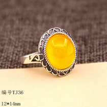 S925 silver female section Ring Void opening ring Toretro inlaid Amber Amber Wax Withdrawal 12 * 14 10 * 12