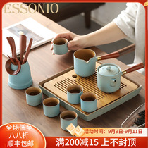 ESSONIO Ceramic Kung Fu Tea Set Simple Household Water Storage Dry Break Tea Plate Side Teapot Tea Cup Set