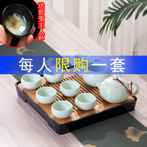 Japanese-style complete set of Kung Fu tea set Household meeting office simple living room small set of ceramic purple sand glass teapot