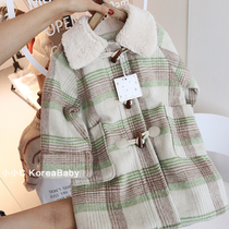 Korean childrens clothing lamb hair collar plaid coat Autumn and winter new mens and womens childrens baby thickened long coat