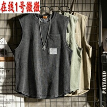 贝澜森马无袖背心男潮牌ins复古水洗做旧夏季外穿个性潮流宽松工