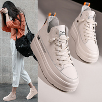 South Korea 2019 autumn new inner height-increasing thick-soled muffin high-top shoes V-shaped shoes genuine leather ins Korean version of womens shoes