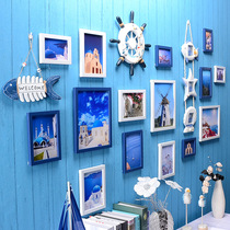 Mediterranean style photo wall decoration painting living room hemp rope creative printing photo making photo ins grid wall