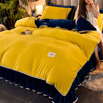 Winter Coral Suede Four Pieces Double Sided Plus Suede Thickening Falleflange Milk Suede Bed Bedding Bed Skirt