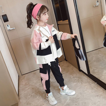 Korean girls spring and autumn set 2021 New Korean childrens clothing Net Red childrens sports two-piece foreign gas