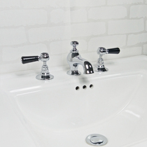 Butterfly bathroom triple holes Inron retro brass front basin turned lip tap with traditional one-lined ceramic hot and cold handle