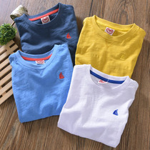 Boys short-sleeved T-shirt summer parenting new summer solid color half-sleeved mid-size bamboo cotton pure