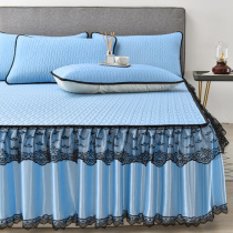 Bedskirt mat latex ice silk three-piece summer 1 5 m 1 8 princess wind blue washable home girl