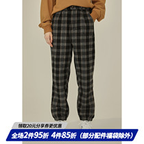 square houlest retro casual loose high waist Joker casual plaid woolen trousers 2019 autumn and winter women