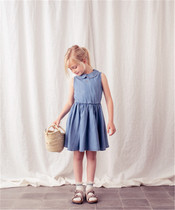 Special price not to be changed Toctos new girl cute little turned-collar denim blue sky sleeveless dress