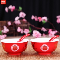 Wedding chopsticks set High-grade Chinese red dragon and phoenix happy bowl ceramic soup spoon wedding wedding items