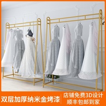 Designer golden wedding dress display rack Clothing store shelves Photo studio hanging wedding dress rack Dress cheongsam floor rack