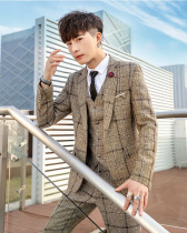 suit men casual plaid suit groom wedding dress slim korean style business formal business fashion