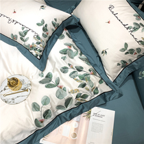 Small fresh pastoral style 80 long staple cotton four-piece flower embroidery cotton sheet quilt cover American bedding
