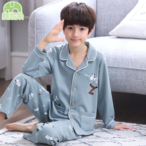 Kids Pajamas Spring Autumn Pure Cotton Boys Big Boys College Students Autumn Thin Long Sleeve Home Clothing Sets