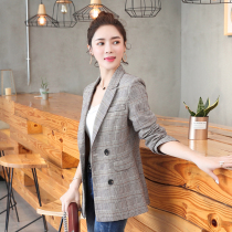 Plaid small suit jacket female Korean version 2021 spring new casual thin temperament womens double-breasted suit