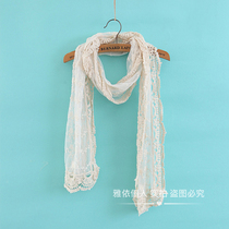 Hollow lace scarf summer long tassel solid color hook flower small shawl mesh sunscreen silk scarf outside female thin