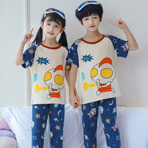 Superman Pajamas Boys Girls Spring Autumn Autumn Altman Pure Cotton Summer Short Sleeve Pants Baby Girls Brothers Clothes