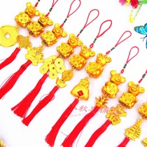 Gold-plated plastic Year of the Rat plant festive pendant Golden Little mouse bonsai living room flower basket decoration Spring Festival supplies