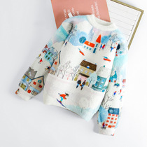 Girl mink velvet sweater autumn and winter personality trend 2021 new children big girl thick round neck sweater