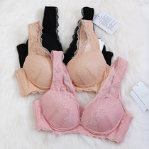 Japanese deep V full lace wide shoulder strap beautiful back side Middle thick cup small chest gathering bra soft steel ring underwear
