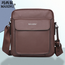 Masinu shoulder bag mens shoulder bag mens bag business leather bag middle-aged backpack mens soil soft leather hanging bag